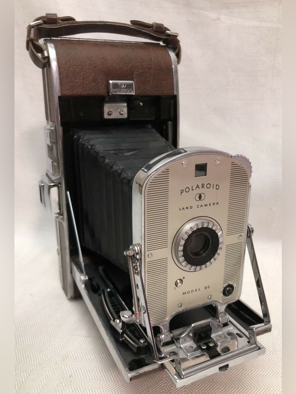 Polaroid Chrome and Brown Folding Land Camera